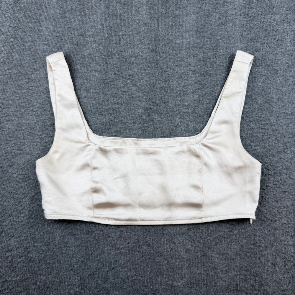 Princess Polly Crop Top Women's Size 6 Beige Satin Square Neck Side Zip RN163017